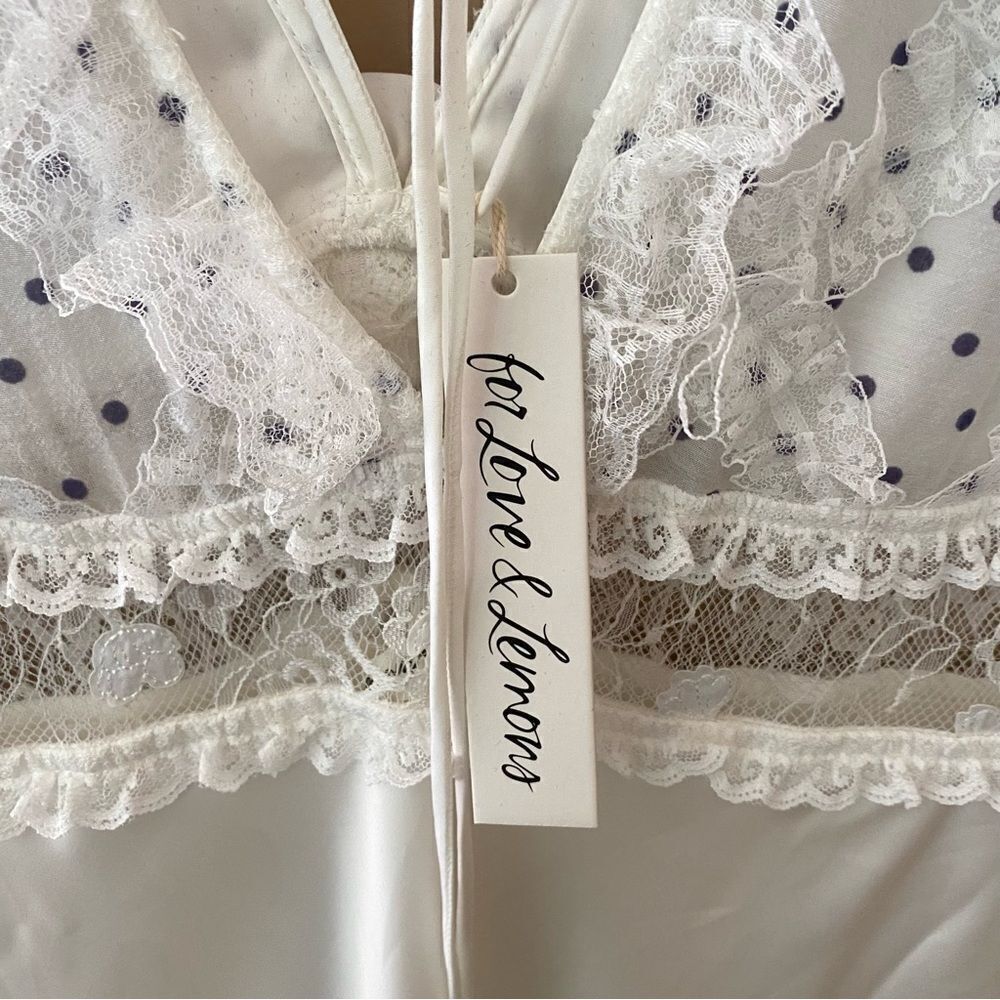 For Love And Lemons Carmen maxi dress white rosette dot print slip bridal NWT L - Picture 9 of 15
